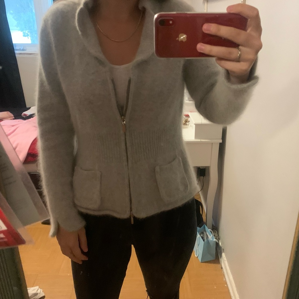 grey zip up wool sweater